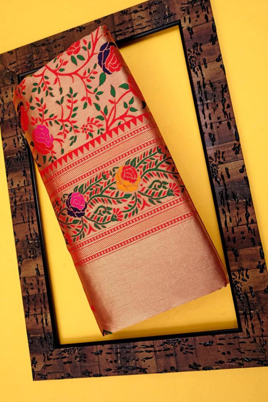 Denouement Red Soft Banarasi Silk Saree with Unique Blouse Piece