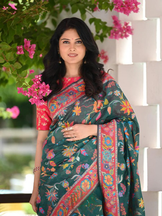 Improbable Green Soft Banarasi Silk Saree with Rich White Blouse Piece