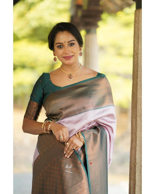Stylish Gray Soft Banarasi Silk Saree with Unique Blouse Piece