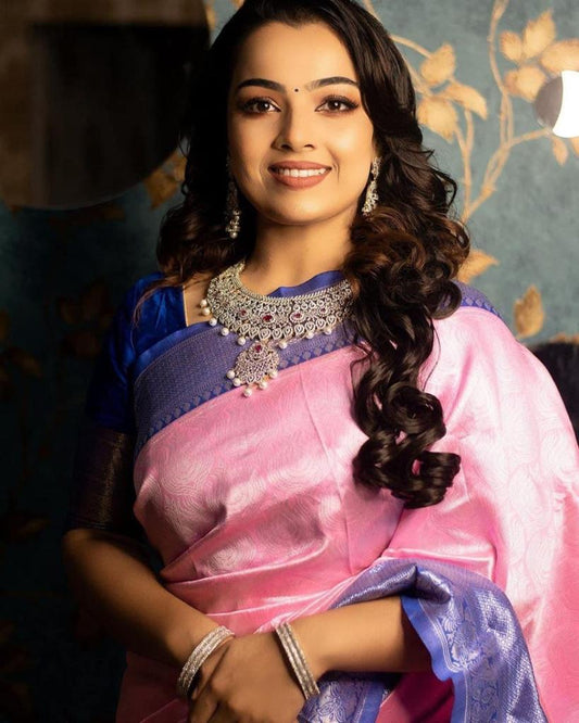 Baby Pink Eye-catching Soft Fancy Silk Saree With Glowing Blouse Piece