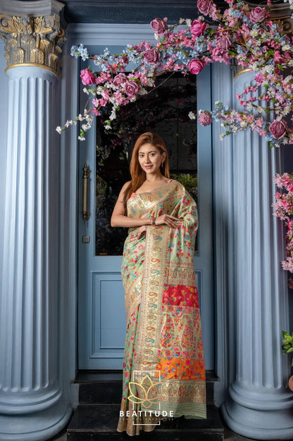 Transcendent Pista Soft Pachmina Silk Saree With Impressive Blouse Piece