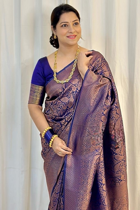 Banarasi Silk Attractive Blue Color Designer Bridal Wear Classy Look