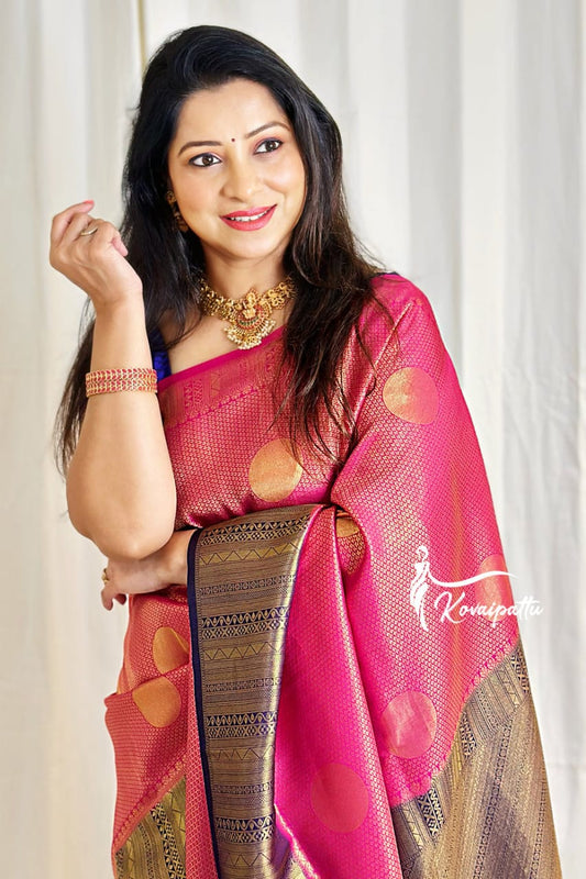 Pink Warm Silk Saree Beautiful Jacquard Zari Weaving Work Rich Pallu With Beautiful Blouse