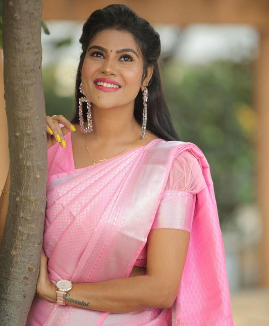 Magnetic Pink Soft Silk Saree With Seraglio Blouse Piece