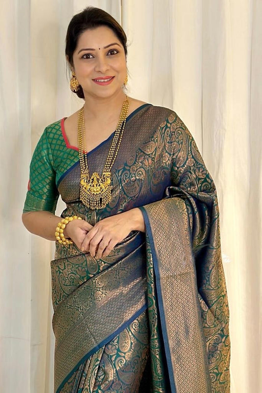 Banarasi Silk Attractive Green Color Designer Bridal Wear Classy Look