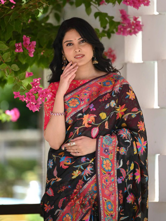Women's Kanjivaram Soft Lichi Silk banarasi Jacquard Zari Woven Saree With Blouse Piece