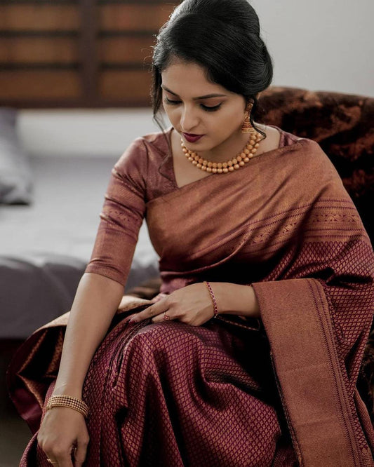 Magnetic Maroon Soft Silk Saree With Seraglio Blouse Piece
