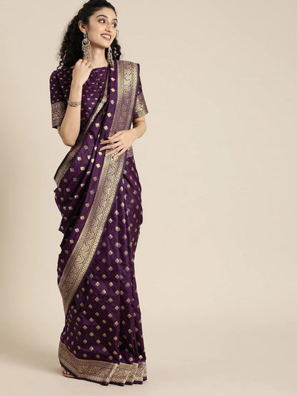 Ailurophile Purple Soft Banarasi Silk Saree with Amazing Blouse Piece