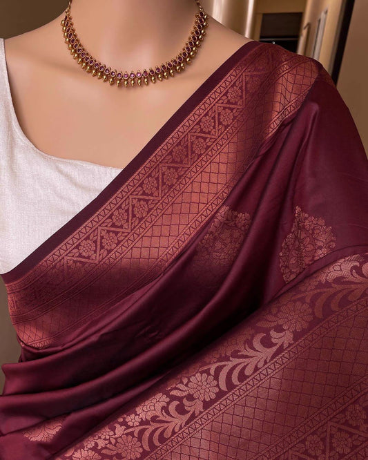 Banarasi Silk Attractive Maroon Color Designer Bridal Wear Classy Look