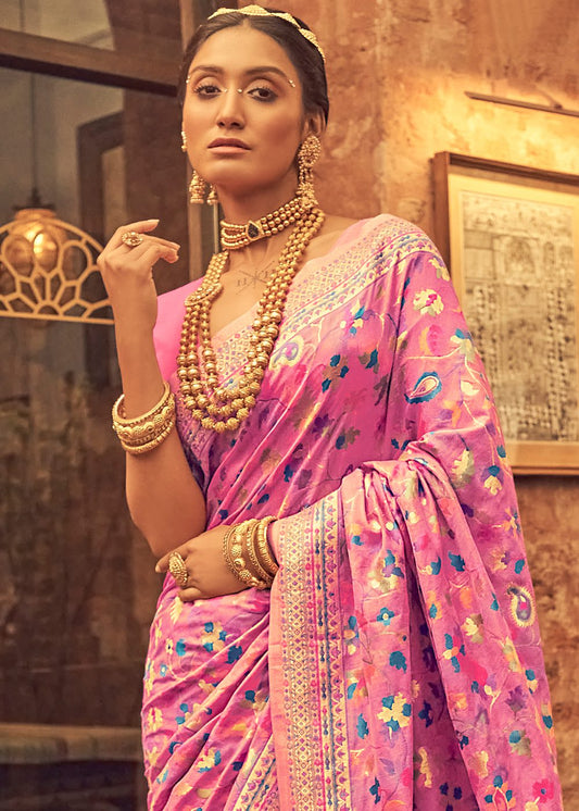 Pink Excellent Soft Banarasi Silk Saree With Desultory Blouse Piece