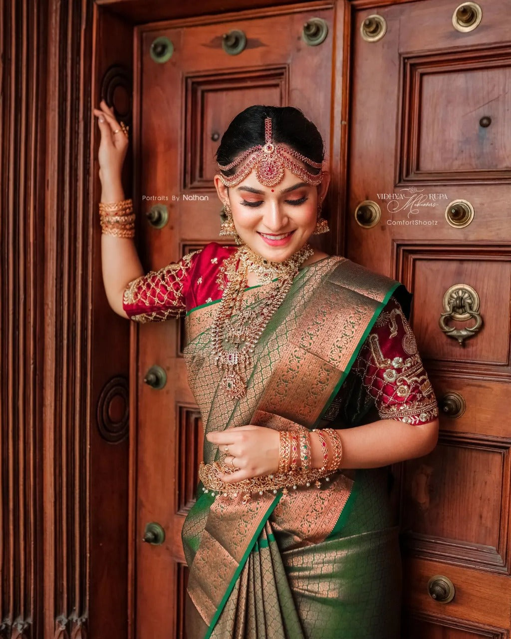 Green Lichi Silk Wedding Wear Banarasi Saree With Blouse