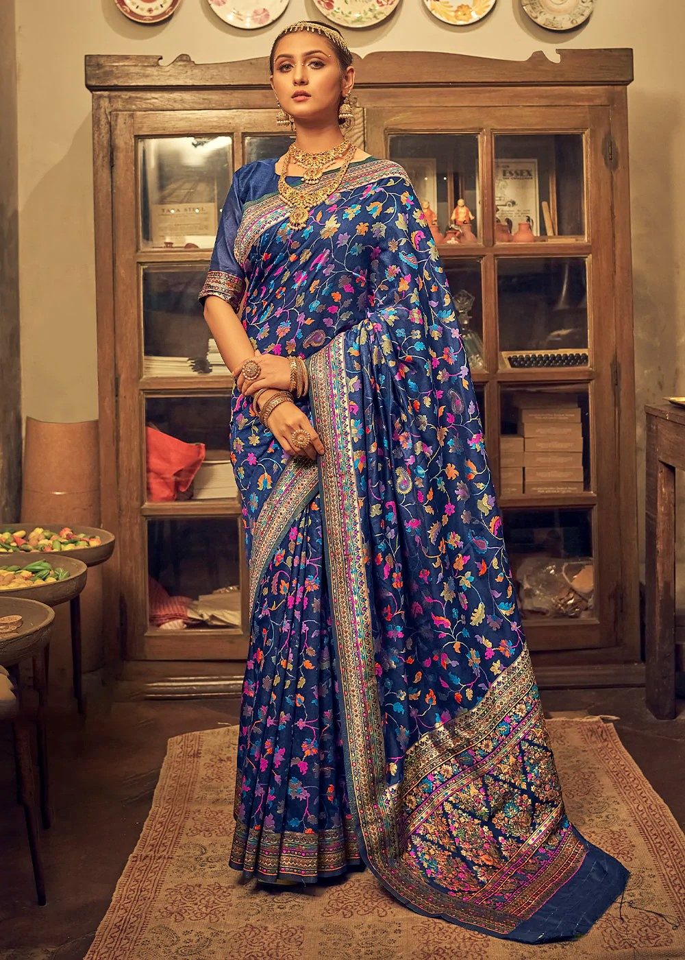 Women's Woven silk Saree With Free Size Blouse, Blue