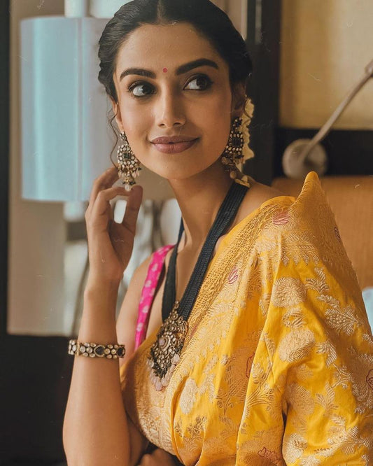 Yellow Warm Silk Saree Beautiful Jacquard Zari Weaving Work Rich Pallu With Beautiful Blouse