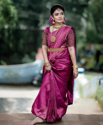 Purple soft litchi silk rich pallu and full saree with jacquard work, contrast exclusive