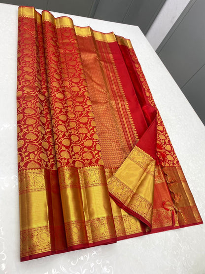 Stylish Red Soft Banarasi Silk Saree with Unique Blouse Piece