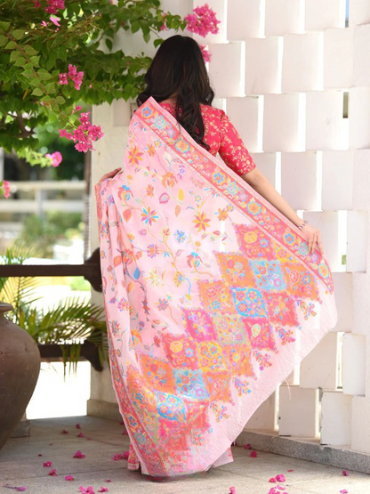 Chatoyant Baby Pink Soft Banarasi Silk Saree with Snazzy Blouse Piece