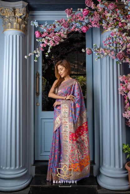 Transcendent Light Blue Soft Pachmina Silk Saree With Impressive Blouse Piece
