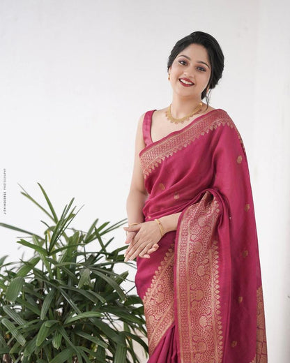 Amazing Pink Soft Banarasi Silk Saree with Unique Blouse Piece