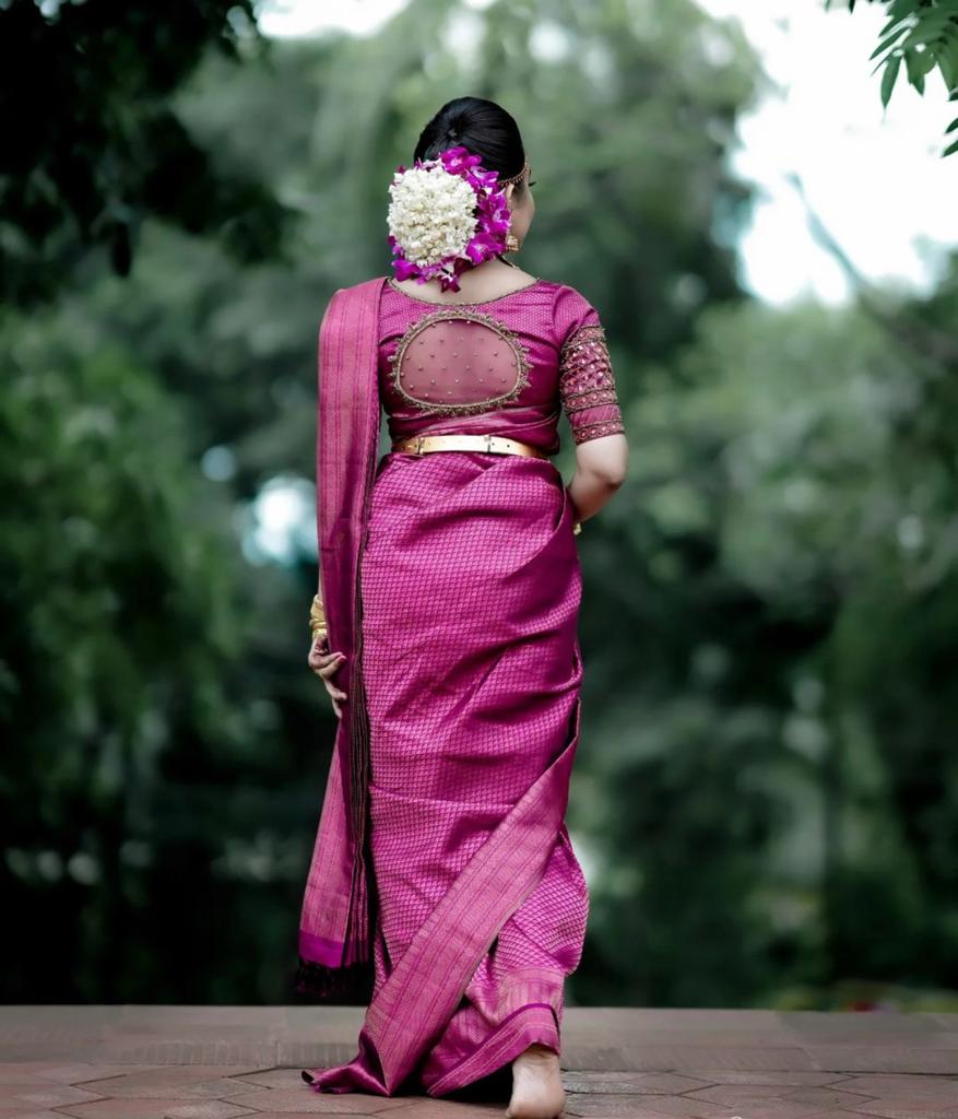 Purple soft litchi silk rich pallu and full saree with jacquard work, contrast exclusive