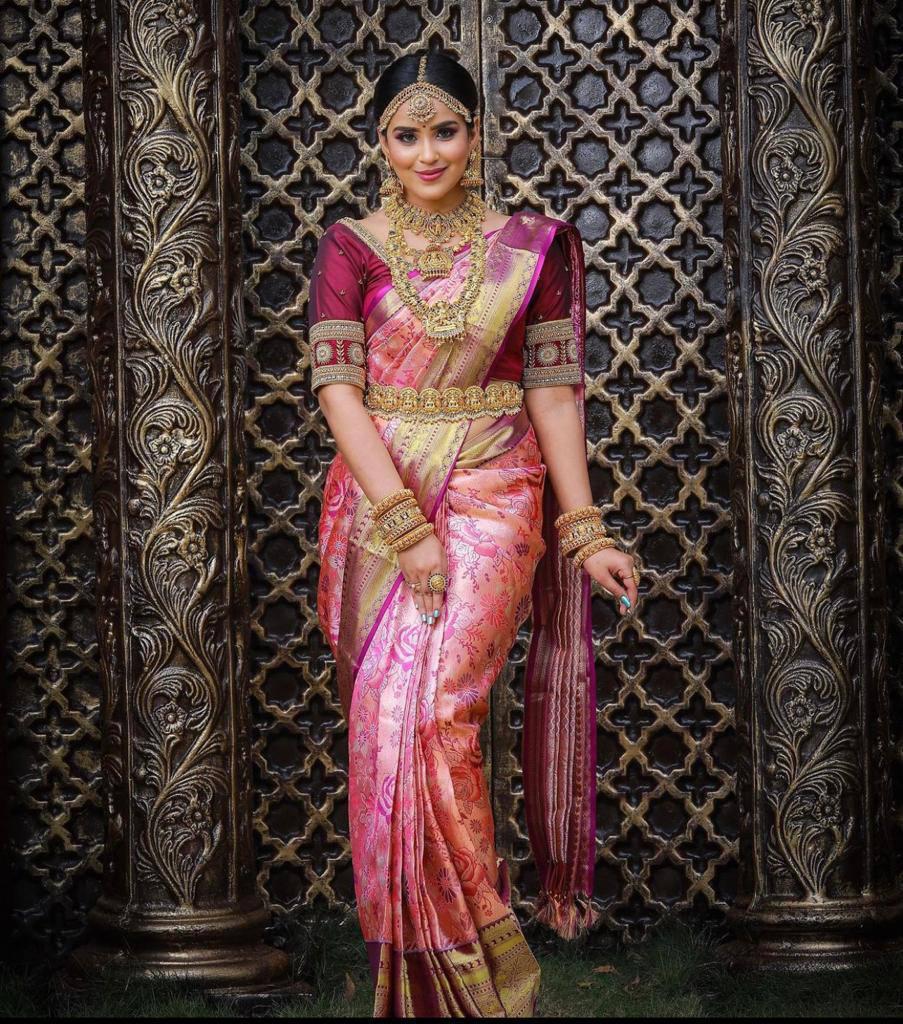 Pink Soft Fancy Silk Saree With Glowing Maroon Blouse Piece