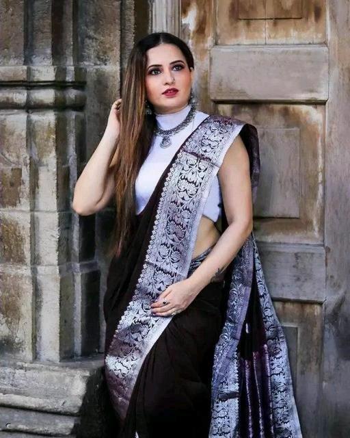 Unequalled Black Soft Banarasi Silk Saree With Staring Blouse Piece