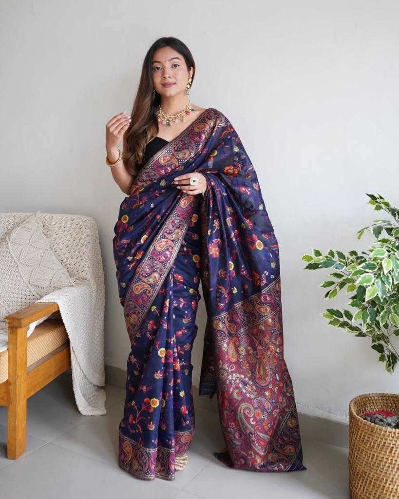 Blue Amazing Soft Banarasi Silk Saree with Unique Blouse Piece