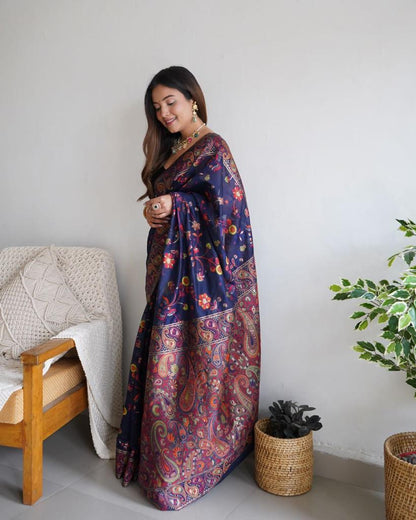 Blue Amazing Soft Banarasi Silk Saree with Unique Blouse Piece