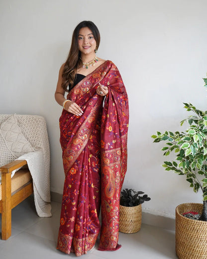 Maroon Amazing Soft Banarasi Silk Saree with Unique Blouse Piece