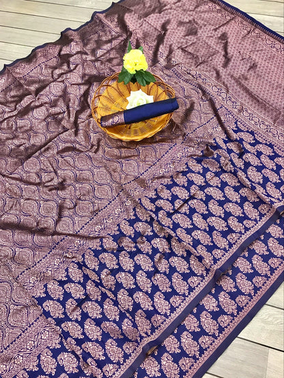 Amazing Blue Soft Banarasi Silk Saree with Unique Blouse Piece