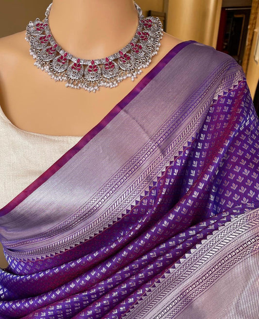 Amazing Purple Soft Banarasi Silk Saree with Unique Blouse Piece