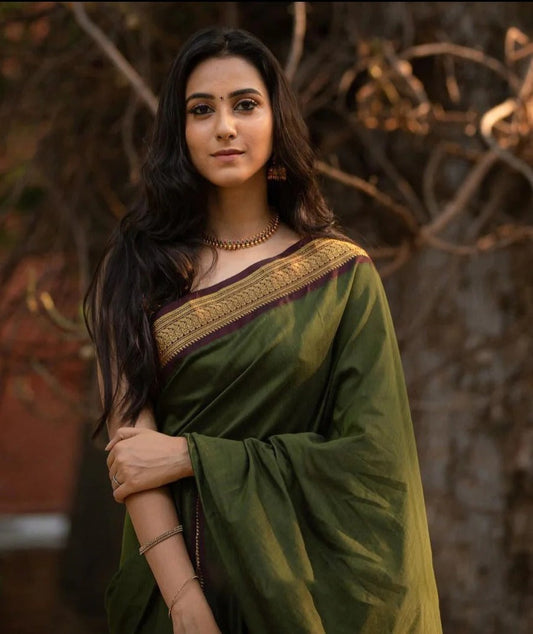 Amazing Green Soft Silk Saree with Unique Blouse Piece