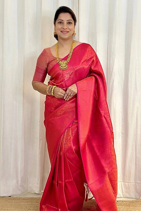 Banarasi Silk Attractive Pink Color Designer Bridal Wear Classy Look