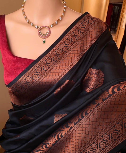 Banarasi Silk Attractive Black Color Designer Bridal Wear Classy Look