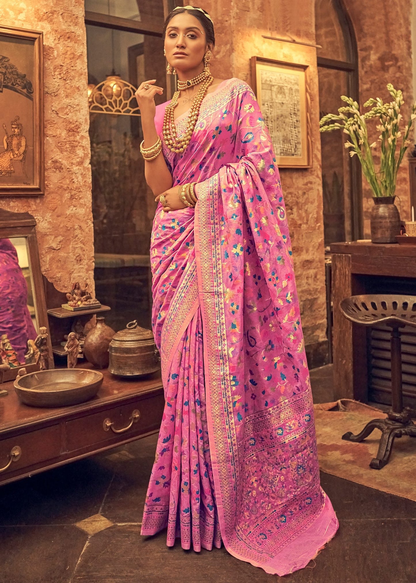 Pink Excellent Soft Banarasi Silk Saree With Desultory Blouse Piece